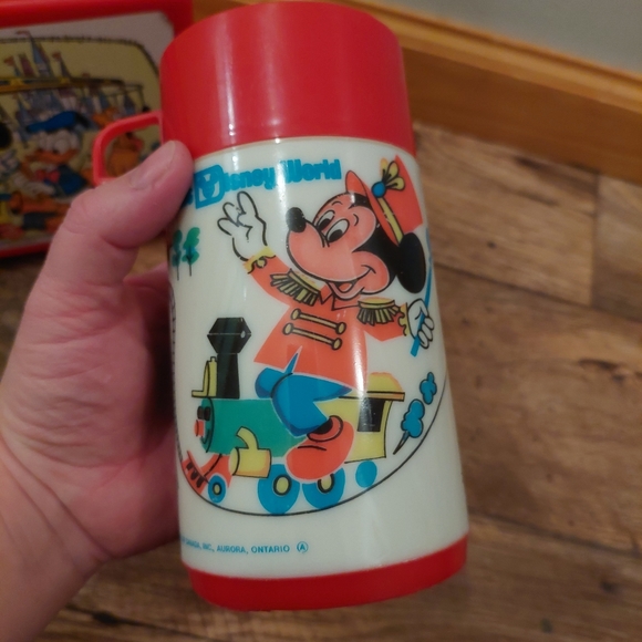 Lunchbox Thermos RARE vintage 1970s Disney World Mickey Mouse Red Aladdin Ind - Picture 9 of 15
